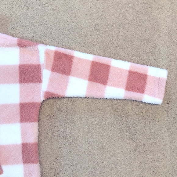 Teddy Bear Faux Fur Plush Sweater Women Large Peach White Checker Board Pullover - Picture 7 of 10